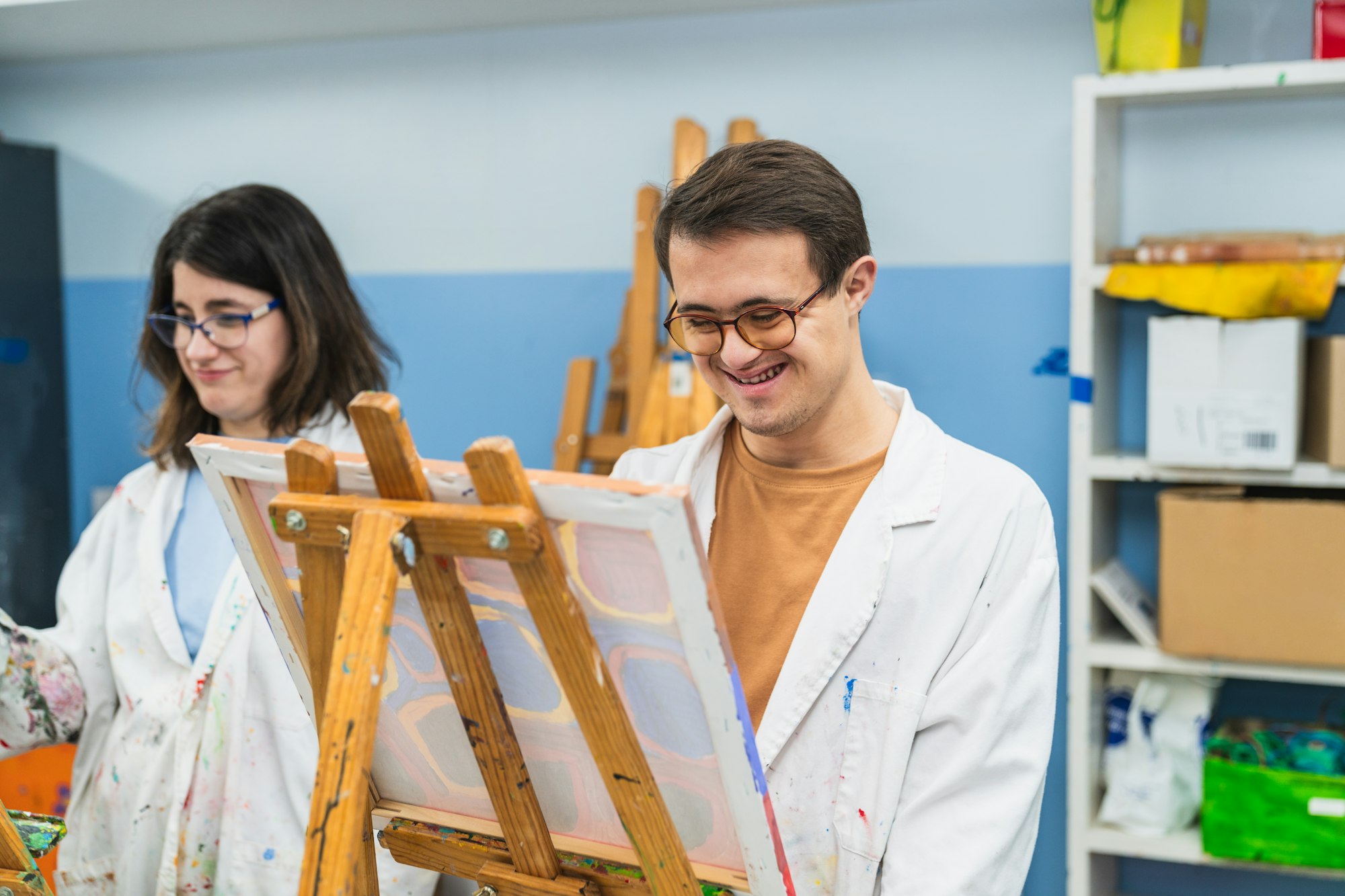 Joyful Art Session in a Painting Class for People with Disabilities